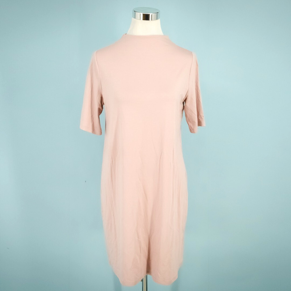 Eileen Fisher Size Small S Pink High Neck Short Sleeve Knee Length System Tencel